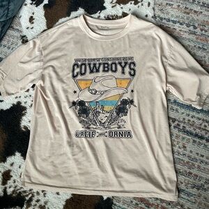 SHEIN Tan Short Sleeve Tee with Cowboys Graphic